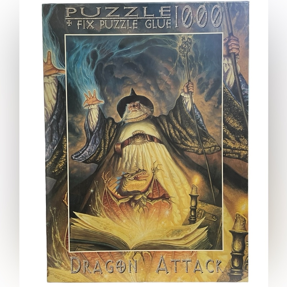 Fink & Company Dragon Attack 1000 Piece Puzzle Wizards Work w/ Glue 9.112 Sealed